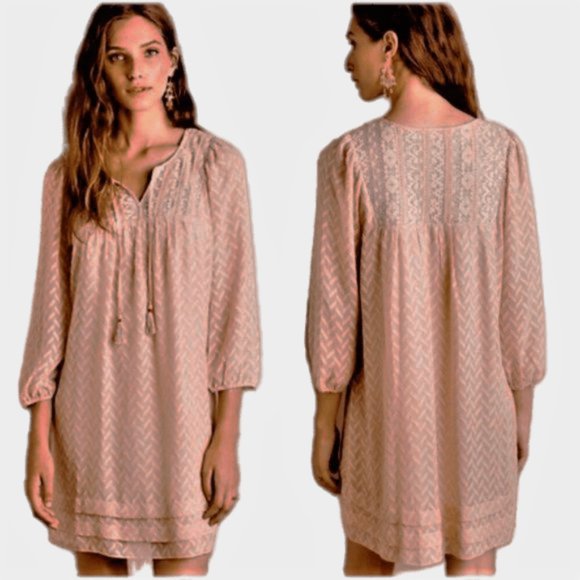 One September Dress Anwen Peasant Nude Beige Smock - Picture 2 of 12
